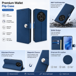 Premium PU Leather Flip Wallet Case with Card Holder & Magnetic Lock for Redmi 14C | Blue